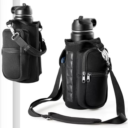 Magnetic Water Bottle Carrier with Phone Pocket & Shoulder Strap - Perfect for Gym Use!