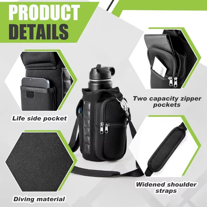 Magnetic Water Bottle Carrier with Phone Pocket & Shoulder Strap - Perfect for Gym Use!