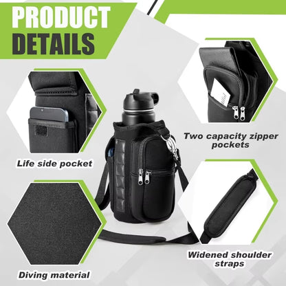 Magnetic Water Bottle Carrier with Phone Pocket & Shoulder Strap - Perfect for Gym Use!